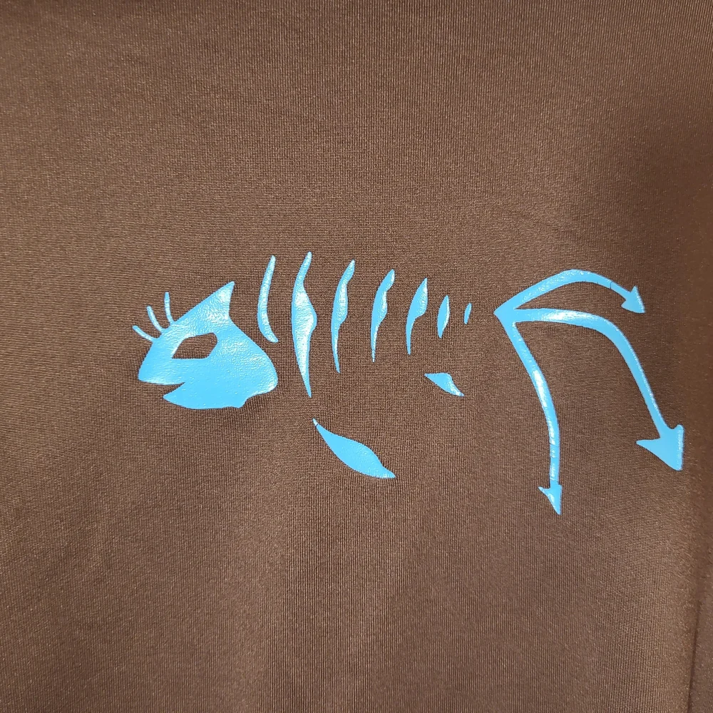 Brown and White Long Sleeve Shirt with Fish Skeleton Design